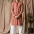 Reddish orange color beautiful thread embroidery work rayon fabric ceremonial men's kurta payjama