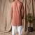 Reddish orange color beautiful thread embroidery work rayon fabric ceremonial men's kurta payjama