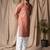 Reddish orange color beautiful thread embroidery work rayon fabric ceremonial men's kurta payjama