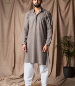 Grey color beautiful thread embroidery work rayon fabric ceremonial men's kurta payjama