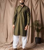 Mehandi green color beautiful thread embroidery work rayon fabric ceremonial men's kurta payjama