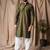 Mehandi green color beautiful thread embroidery work rayon fabric ceremonial men's kurta payjama