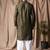 Mehandi green color beautiful thread embroidery work rayon fabric ceremonial men's kurta payjama