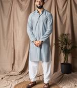 Light blue color beautiful thread embroidery work rayon fabric ceremonial men's kurta payjama