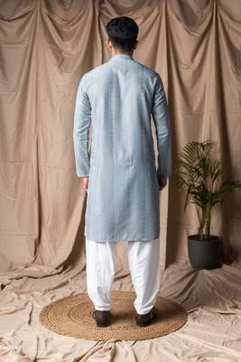 Light blue color beautiful thread embroidery work rayon fabric ceremonial men's kurta payjama 2