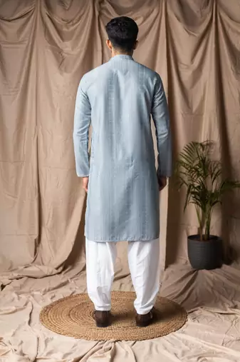 Light blue color beautiful thread embroidery work rayon fabric ceremonial men's kurta payjama