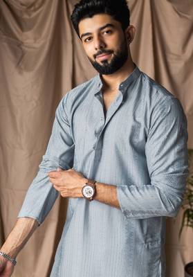 Light blue color beautiful thread embroidery work rayon fabric ceremonial men's kurta payjama 3