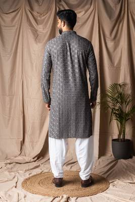 Grey color rayon fabric festive wear ethnic men's embroidered kurta payjama 2