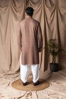 Brown color rayon fabric festive wear ethnic men's embroidered kurta payjama 2