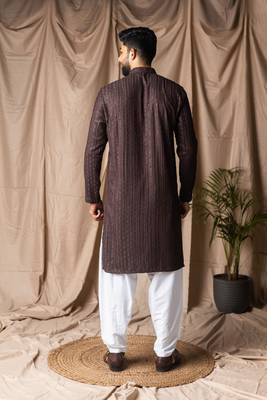 Dark brown color rayon fabric festive wear ethnic men's embroidered kurta payjama 2