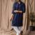 Navy blue color rayon fabric festive wear ethnic men's embroidered kurta payjama