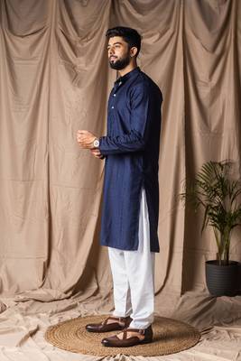 Navy blue color rayon fabric festive wear ethnic men's embroidered kurta payjama 4