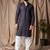 Dark blue color rayon fabric festive wear ethnic men's embroidered kurta payjama