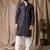 Dark blue color rayon fabric festive wear ethnic men's embroidered kurta payjama