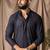 Dark blue color rayon fabric festive wear ethnic men's embroidered kurta payjama
