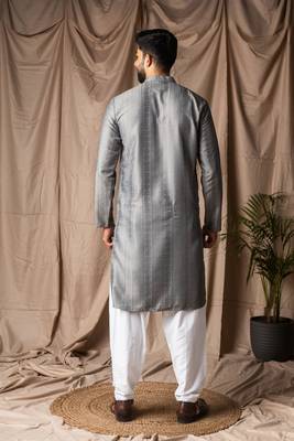 Grey color rayon fabric festive wear ethnic men's embroidered kurta payjama 2