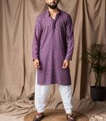 Purple color rayon fabric festive wear ethnic men's embroidered kurta payjama