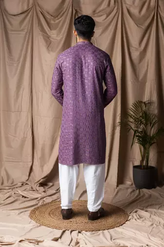 Purple color rayon fabric festive wear ethnic men's embroidered kurta payjama