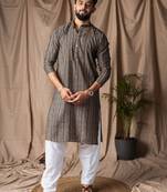 Black color modal silk fabric printed festive wear men's kurta payjama