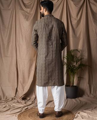 Black color modal silk fabric printed festive wear men's kurta payjama 2