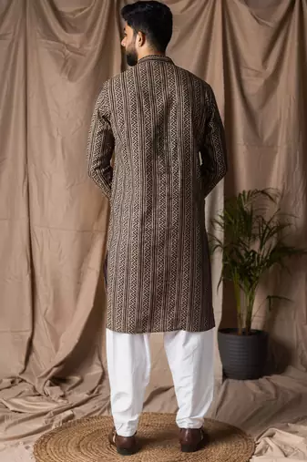 Black color modal silk fabric printed festive wear men's kurta payjama