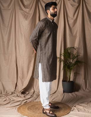 Black color modal silk fabric printed festive wear men's kurta payjama 4