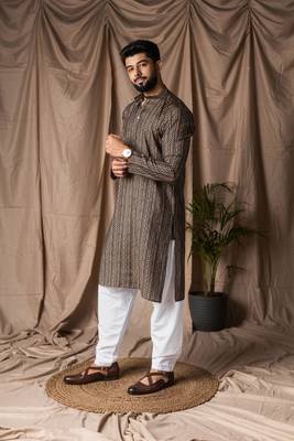 Black color modal silk fabric printed festive wear men's kurta payjama 5