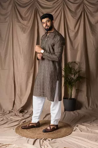 Black color modal silk fabric printed festive wear men's kurta payjama