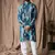 Blue color modal silk fabric printed festive wear men's kurta payjama