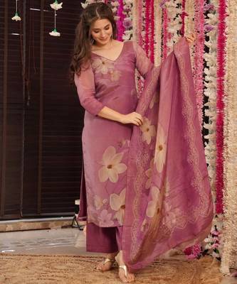  Floral Printed Zarna Silk Straight Kurta Pant with Dupatta Set 3