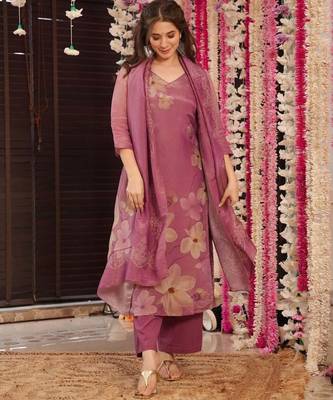  Floral Printed Zarna Silk Straight Kurta Pant with Dupatta Set 5