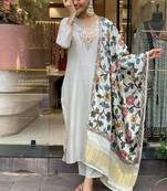 Women's Gorgeous Embroidery Viscose Chanderi Fabric Straight Kurta Pant with Dupatta Set