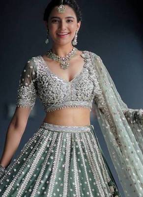 Amazing Sea Green Net with Dori & sequence work Lehenga Choli At Wedding Function  2