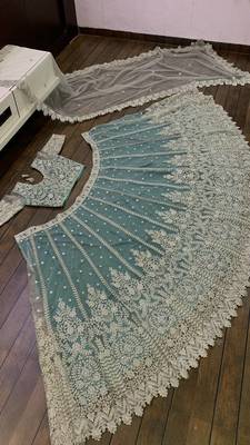 Amazing Sea Green Net with Dori & sequence work Lehenga Choli At Wedding Function  3