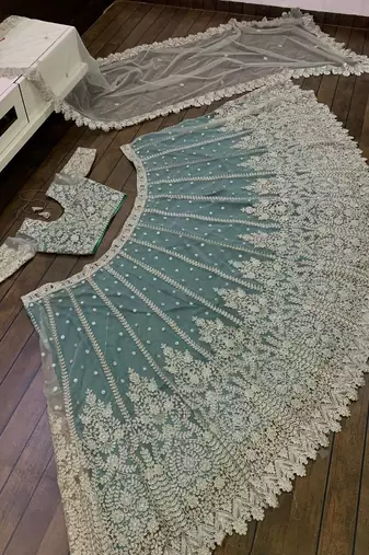 Amazing Sea Green Net with Dori & sequence work Lehenga Choli At Wedding Function 