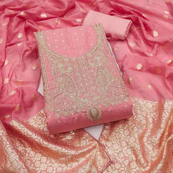 pink chanderi banarasi silk dress material 1