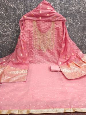 pink chanderi banarasi silk dress material 3