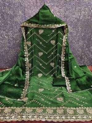 green embroidered chanderi dress material 2