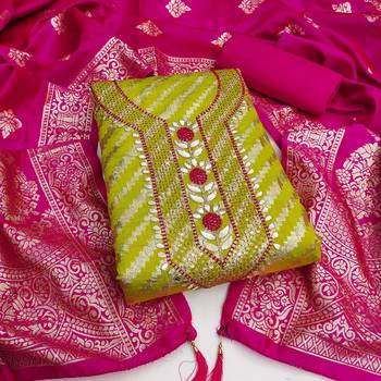 lime green suit with pink banarasi dupatta 1