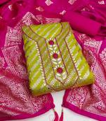 lime green suit with pink banarasi dupatta