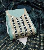 blue mirror work embroidered dress material