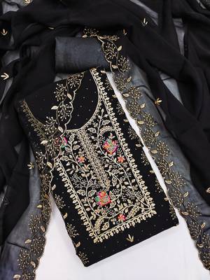 Black georgette suit set with embroidery  2