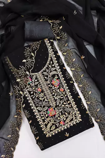 Black georgette suit set with embroidery 