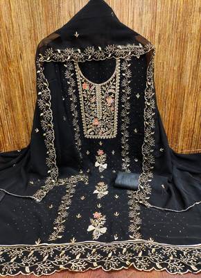 Black georgette suit set with embroidery  3
