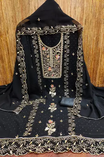 Black georgette suit set with embroidery 