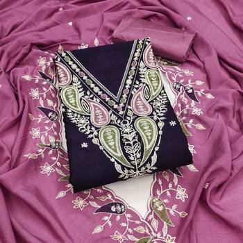 purple embroidered dress material with pink dupatta 1