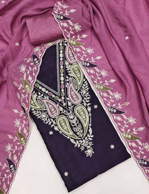 purple embroidered dress material with pink dupatta 2