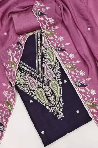 purple embroidered dress material with pink dupatta