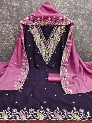 purple embroidered dress material with pink dupatta 3