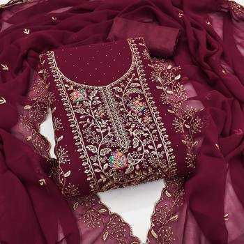 Maroon georgette suit set with  embroidery  1